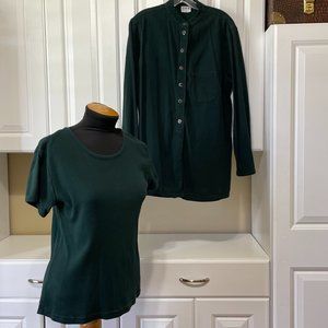 CMC Color Me Cotton 2Pc Set Long Sleeve Button Up Shirt /Jacket & Tee Green